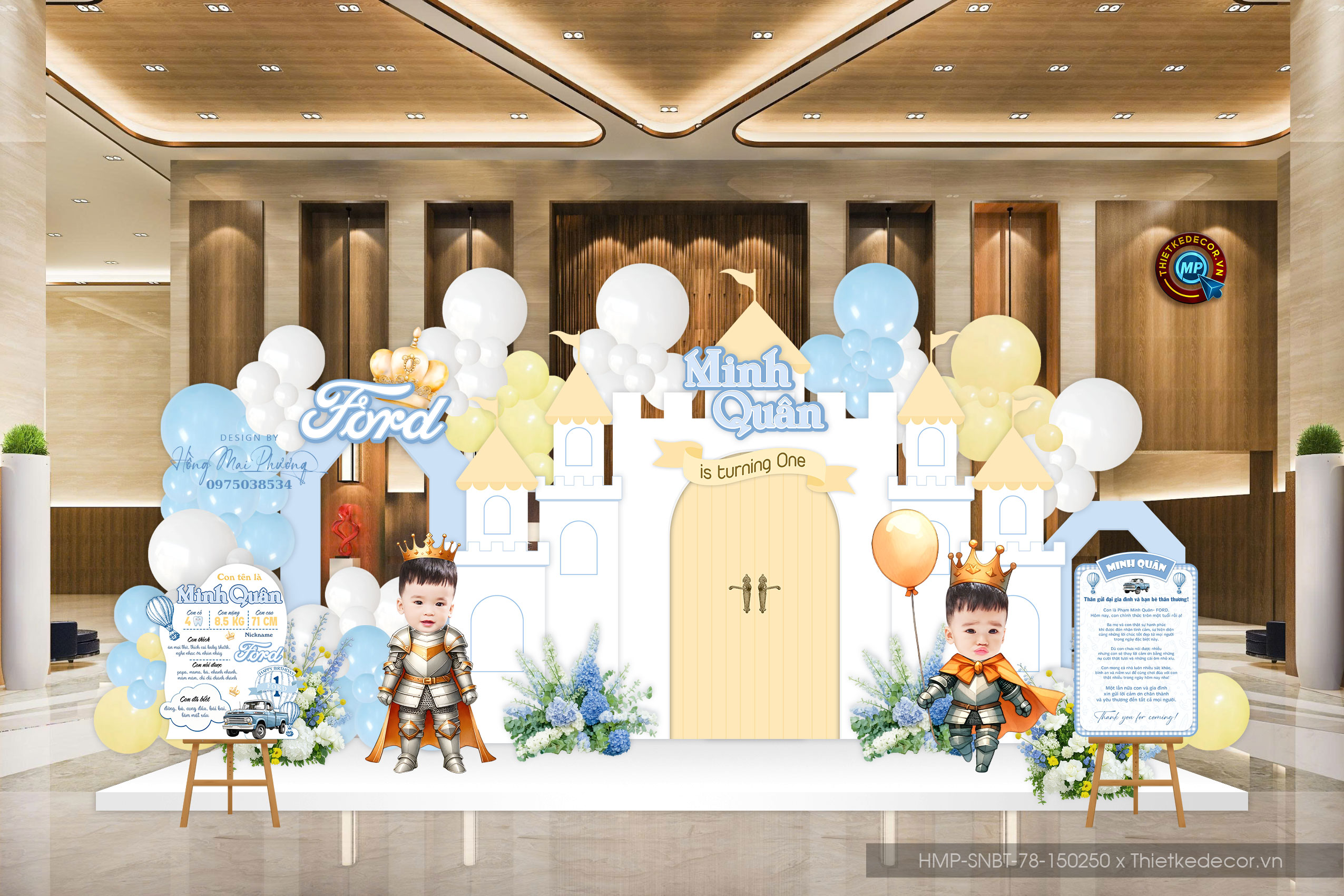 Sinh nhật bé trai tone xanh trắng điểm vàng mê xe Ford